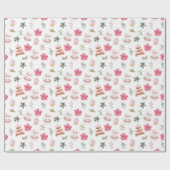 Kerstkoekjes en loof roze cadeaupapier (Vlak)