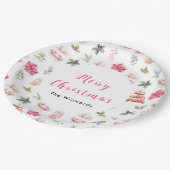 Kerstkoekjes en loof roze papieren bordje (Gekanteld)