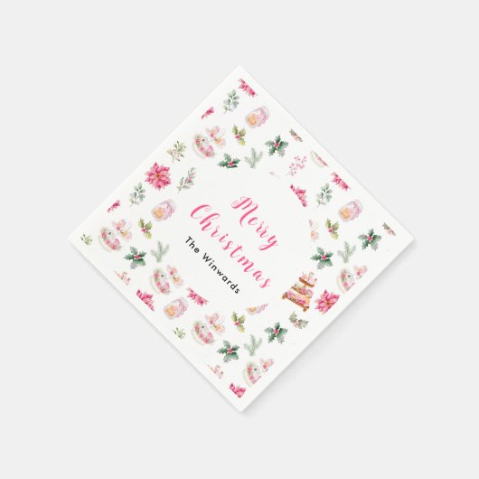 Kerstkoekjes en loof roze servet (Hoek)