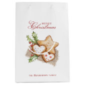 Kerstkoekjes en Pine White Custom Name Medium Cadeauzakje (Voorkant)