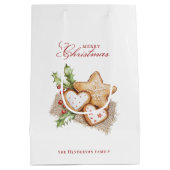 Kerstkoekjes en Pine White Custom Name Medium Cadeauzakje (Achterkant)