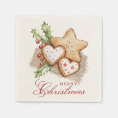 Kerstkoekjes en Pine wit Vrolijk Kerstfeest Servet (Voorkant)