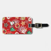 Kerstkoekjes en sneeuwvlokken op rood bagagelabel (Voorkant horizontaal)