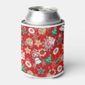 Kerstkoekjes en sneeuwvlokken op rood blikjeskoeler (Blikje Voorkant)