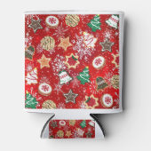 Kerstkoekjes en sneeuwvlokken op rood blikjeskoeler (Voorkant)