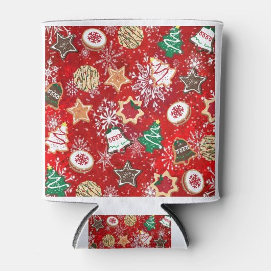 Kerstkoekjes en sneeuwvlokken op rood blikjeskoeler (Voorkant)