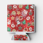Kerstkoekjes en sneeuwvlokken op rood blikjeskoeler (Achterkant)