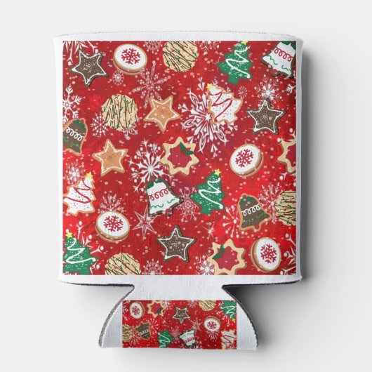 Kerstkoekjes en sneeuwvlokken op rood blikjeskoeler (Achterkant)