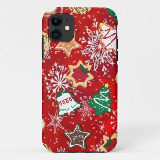 Kerstkoekjes en sneeuwvlokken op rood Case-Mate iPhone case (Achterkant)