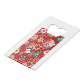 Kerstkoekjes en sneeuwvlokken op rood creditkaart flessenopener (Achterkant Gekanteld)