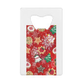 Kerstkoekjes en sneeuwvlokken op rood creditkaart flessenopener (Achterkant)