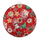 Kerstkoekjes en sneeuwvlokken op rood dartbord (Voorkant)