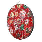Kerstkoekjes en sneeuwvlokken op rood dartbord (Voorkant Rechts)