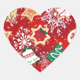 Kerstkoekjes en sneeuwvlokken op rood hart sticker