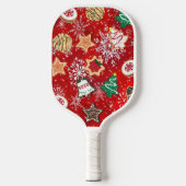 Kerstkoekjes en sneeuwvlokken op rood pickleball paddle (Voorkant)