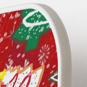 Kerstkoekjes en sneeuwvlokken op rood pickleball paddle (Links Detail)