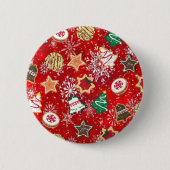 Kerstkoekjes en sneeuwvlokken op rood ronde button 5,7 cm (Voorkant)