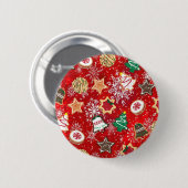 Kerstkoekjes en sneeuwvlokken op rood ronde button 5,7 cm (Voorkant /achterkant)