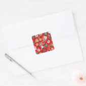 Kerstkoekjes en sneeuwvlokken op rood vierkante sticker (Envelop)