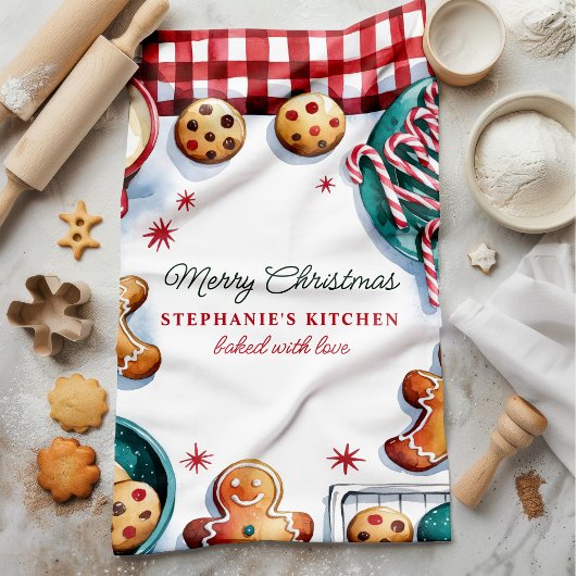 Kerstkoekjes en snoepjes gepersonaliseerd theedoek