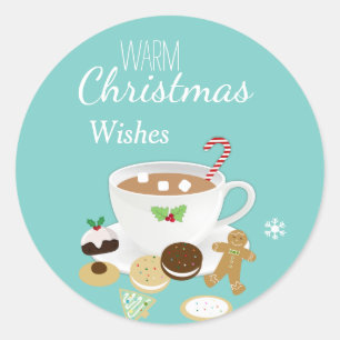 Kerstkoekjes en warme chocolade feestdagen ronde sticker
