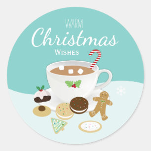 Kerstkoekjes en warme chocolade-feestdagen ronde sticker