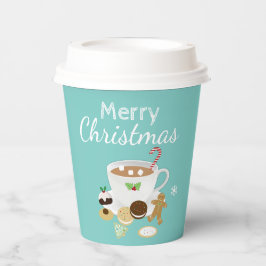Kerstkoekjes en warme chocolade papieren bekers