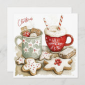 Kerstkoekjes en warme chocolademelk feestdagenkaart (Voorkant / Achterkant)