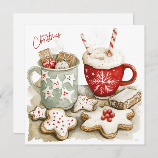 Kerstkoekjes en warme chocolademelk feestdagenkaart (Voorkant / Achterkant)