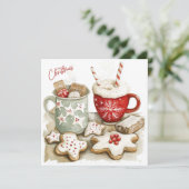 Kerstkoekjes en warme chocolademelk feestdagenkaart (Staand voorkant)