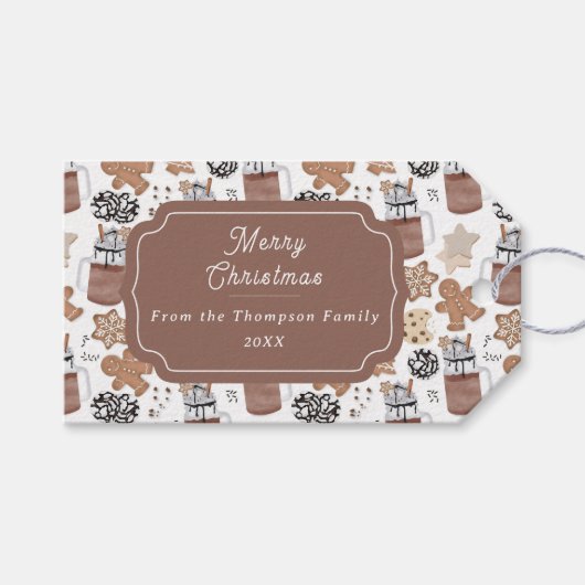 Kerstkoekjes en warme chocolademelk Kerstbakken Cadeaulabel (Voorkant (Horizontaal))