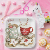 Kerstkoekjes en warme chocolademelk papieren bordje (Feest)