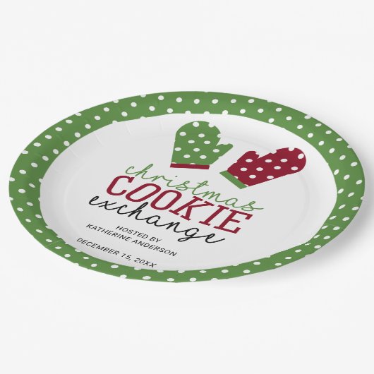 Kerstkoekjes Exchange Party Polka Dots Green Papieren Bordje (Gekanteld)