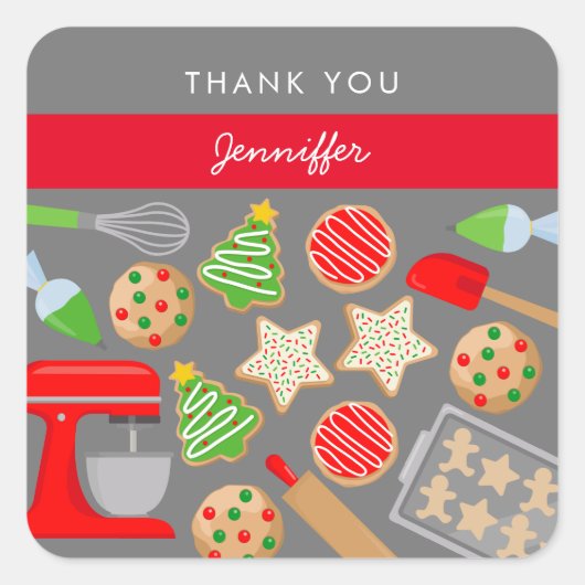 KERSTKOEKJES FEEST VIERKANTE STICKER (Voorkant)