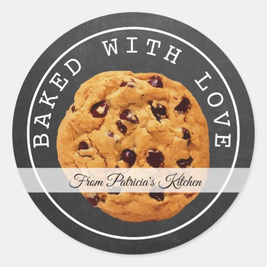 Kerstkoekjes gebakken met liefdeskrijtbord ronde sticker (Voorkant)