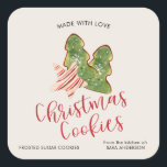 Kerstkoekjes gemaakt met liefde trendy Waterverf Vierkante Sticker<br><div class="desc">Een trendy en modern label voor u om te bevestigen aan uw geschenken van gebakken kerstkoekjes. De sticker beschikt over en waterverf afbeelding van gebakken kerstkoekjes met aangepaste tekst voor het cookietype en jouw naam.</div>