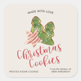 Kerstkoekjes gemaakt met liefde trendy Waterverf Vierkante Sticker