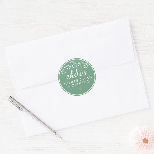 Kerstkoekjes Gepersonaliseerd Groen Ronde Sticker (Envelop)