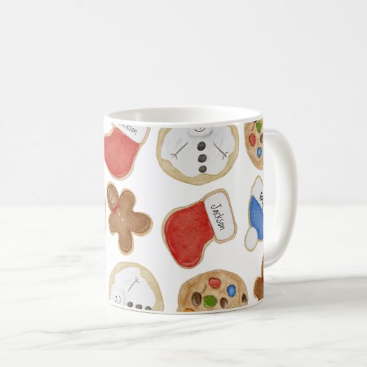 Kerstkoekjes Gingerbread Man Naam in Zwart Koffiemok (Voorkant rechts)