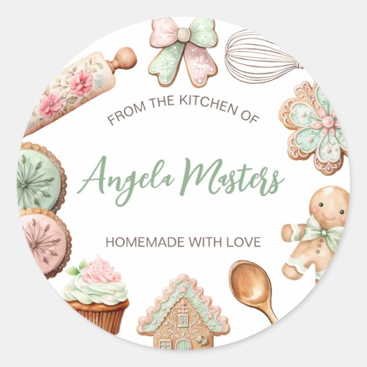 Kerstkoekjes Gingerbread Sage Blush Custom Ronde Sticker (Voorkant)
