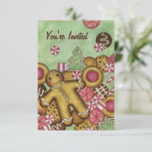 Kerstkoekjes Gingerbread Uitnodigingen (Staand voorkant)