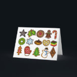 Kerstkoekjes Holiday Tree Snowman Sand Tart Feestdagen Kaart<br><div class="desc">Deze one-of-a-kind vakantiekaarten zijn creëer uit een reeks originele markeerafbeeldingen en bevatten een assortiment verse kerstkoekjes, waaronder zandbakken, bevroren suikerkoekjes, pindakaas-boterkoekjes, heilige worsten en andere koekjes. Er zijn ook stickers beschikbaar die overeenkomen met die van anderen. Zie je niet wat je zoekt? Hulp nodig bij aanpassingen? Neem contact op met...</div>