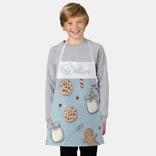 Kerstkoekjes & Melk Kinderen Schort | Aangepaste N (Gedragen)