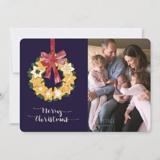 Kerstkoekjes met blauw marineslein feestdagenkaart (Voorkant)