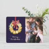 Kerstkoekjes met blauw marineslein feestdagenkaart (Staand voorkant)