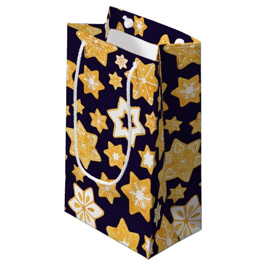 Kerstkoekjes met blauw marineslein klein cadeauzakje (Voorkant Gekanteld)