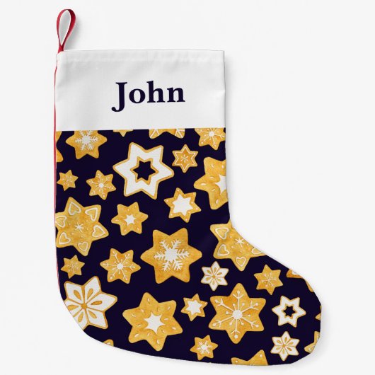 Kerstkoekjes met blauw marineslein kleine kerstsok (Voorkant)