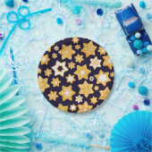 Kerstkoekjes met blauw marineslein papieren bordje (Feest)