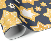 Kerstkoekjes met blauwe grijze achtergrond cadeaupapier (Rol Hoek)