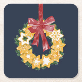 Kerstkoekjes met blauwe grijze achtergrond kartonnen onderzetters